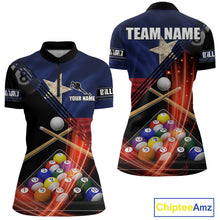 Load image into Gallery viewer, Texas Flag Custom Billiard Polo &amp; 1/4 Zip Shirt For Women, Patriotic 8 Ball Pool Team Jersey TDM6046