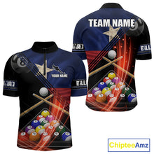 Load image into Gallery viewer, Texas Flag Custom Billiard Polo &amp; 1/4 Zip Shirt For Men, Patriotic 8 Ball Pool Team Jersey TDM6046