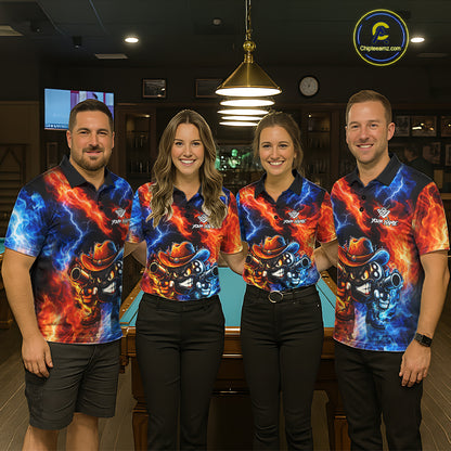 Blue And Orange Funny 8 Ball Flame Billiard Shirt For Men, Pool Team Jersey Polo & 1/4 Zip TDM6051