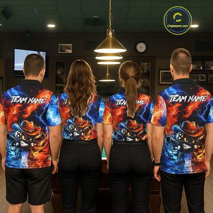 Blue And Orange Funny 8 Ball Flame Billiard Shirt For Men, Pool Team Jersey Polo & 1/4 Zip TDM6051