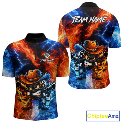 Blue And Orange Funny 8 Ball Flame Billiard Shirt For Men, Pool Team Jersey Polo & 1/4 Zip TDM6051