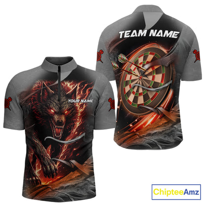 Personalized Wolf Lightning Darts Shirt For Men, Darts Team Jersey Polo & 1/4 Zip |Orange TDM6304