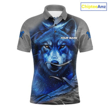 Load image into Gallery viewer, Personalized Wolf Lightning Darts Shirt For Men, Darts Team Jersey Polo &amp; 1/4 Zip |Blue TDM6305