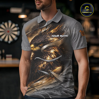 Personalized Eagle Lightning Darts Shirt For Men, Darts Team Jersey Polo & 1/4 Zip |Gold TDM6306