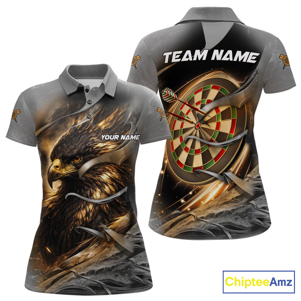 Personalized Eagle Lightning Darts Shirt For Women, Darts Team Jersey Polo & 1/4 Zip |Gold TDM6306
