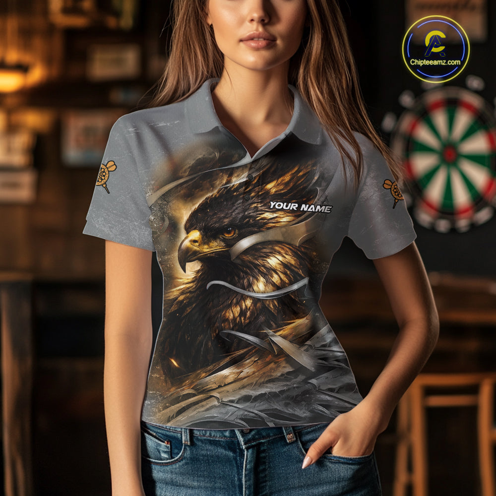 Personalized Eagle Lightning Darts Shirt For Women, Darts Team Jersey Polo & 1/4 Zip |Gold TDM6306
