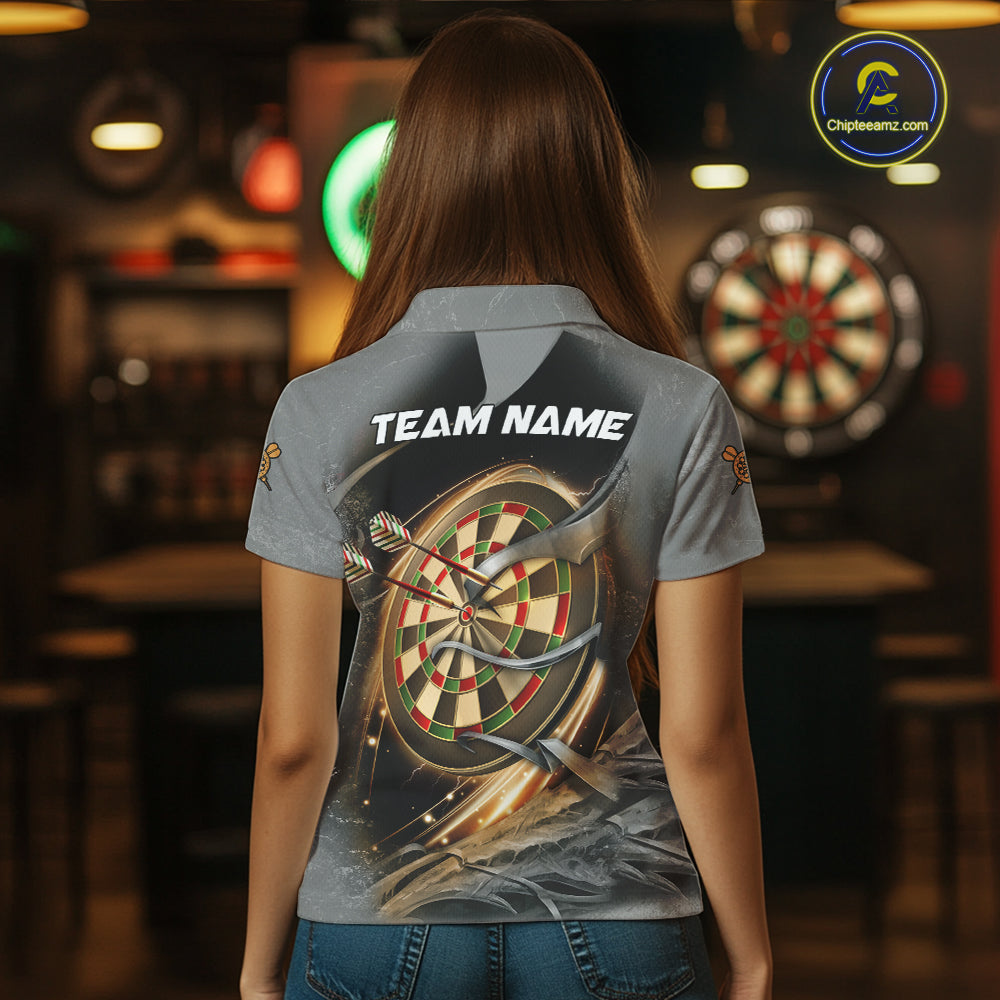 Personalized Eagle Lightning Darts Shirt For Women, Darts Team Jersey Polo & 1/4 Zip |Gold TDM6306
