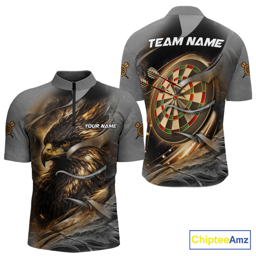 Personalized Eagle Lightning Darts Shirt For Men, Darts Team Jersey Polo & 1/4 Zip |Gold TDM6306