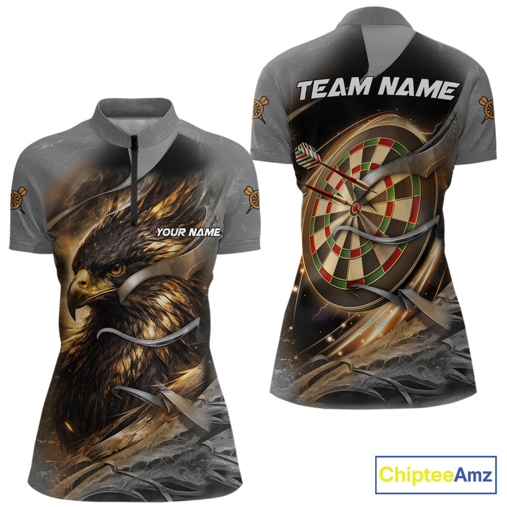 Personalized Eagle Lightning Darts Shirt For Women, Darts Team Jersey Polo & 1/4 Zip |Gold TDM6306