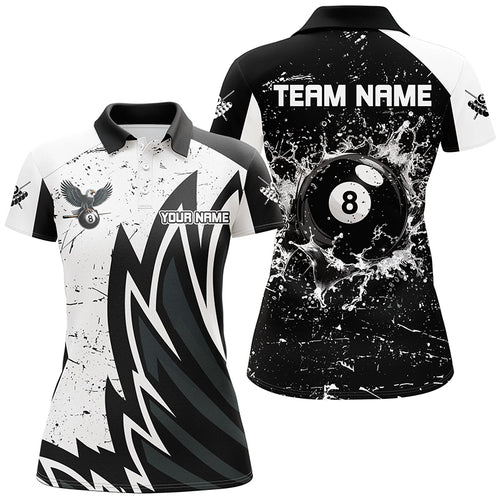 Custom Grunge Black White 8 Ball Pool In Water Women Billiard Shirts Custom Unique Billiard Jersey TDM1600