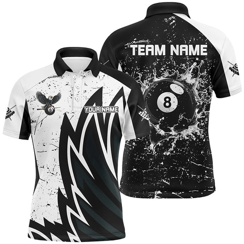 Custom Grunge Black White 8 Ball Pool In Water Men Billiard Shirts Custom Unique Billiard Jersey TDM1600