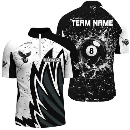 Custom Grunge Black White 8 Ball Pool In Water Men Billiard Shirts Custom Unique Billiard Jersey TDM1600
