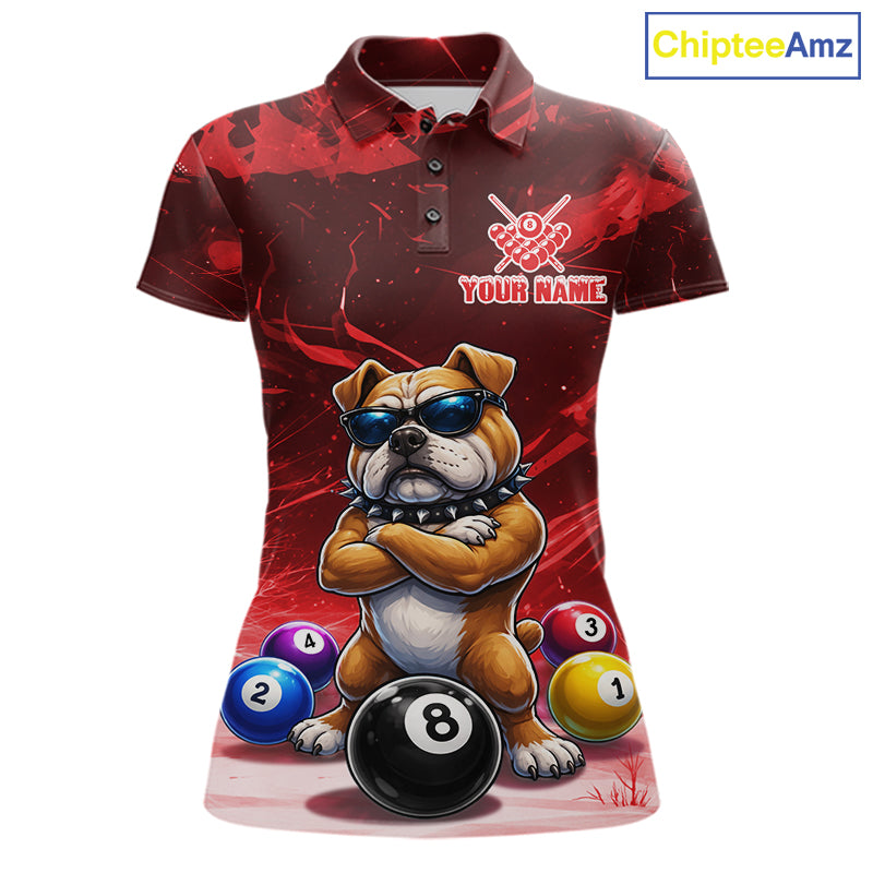 Funny Bulldog Pool Balls Billiard Shirt For Women Custom Billiard Team Jersey Polo & 1/4 Zip |Red TDM6477