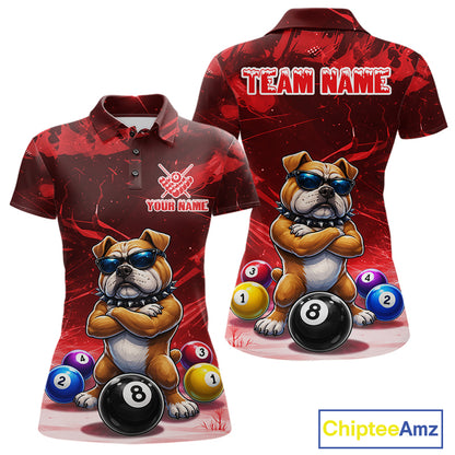 Funny Bulldog Pool Balls Billiard Shirt For Women Custom Billiard Team Jersey Polo & 1/4 Zip |Red TDM6477
