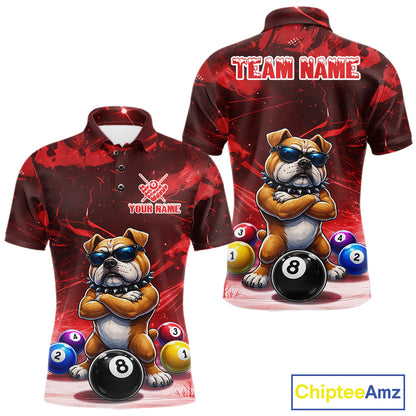 Funny Bulldog Pool Balls Billiard Shirt For Men Custom Billiard Team Jersey Polo & 1/4 Zip |Red TDM6477