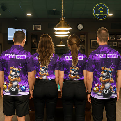 Funny Bulldog Pool Balls Billiard Shirt For Women Custom Billiard Team Jersey Polo & 1/4 Zip |Purple TDM6478