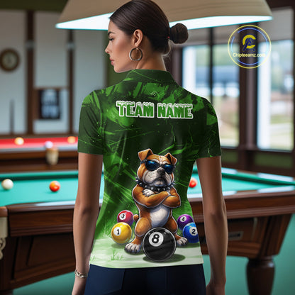 Funny Bulldog Pool Balls Billiard Shirt For Women Custom Billiard Team Jersey Polo & 1/4 Zip |Green TDM6479