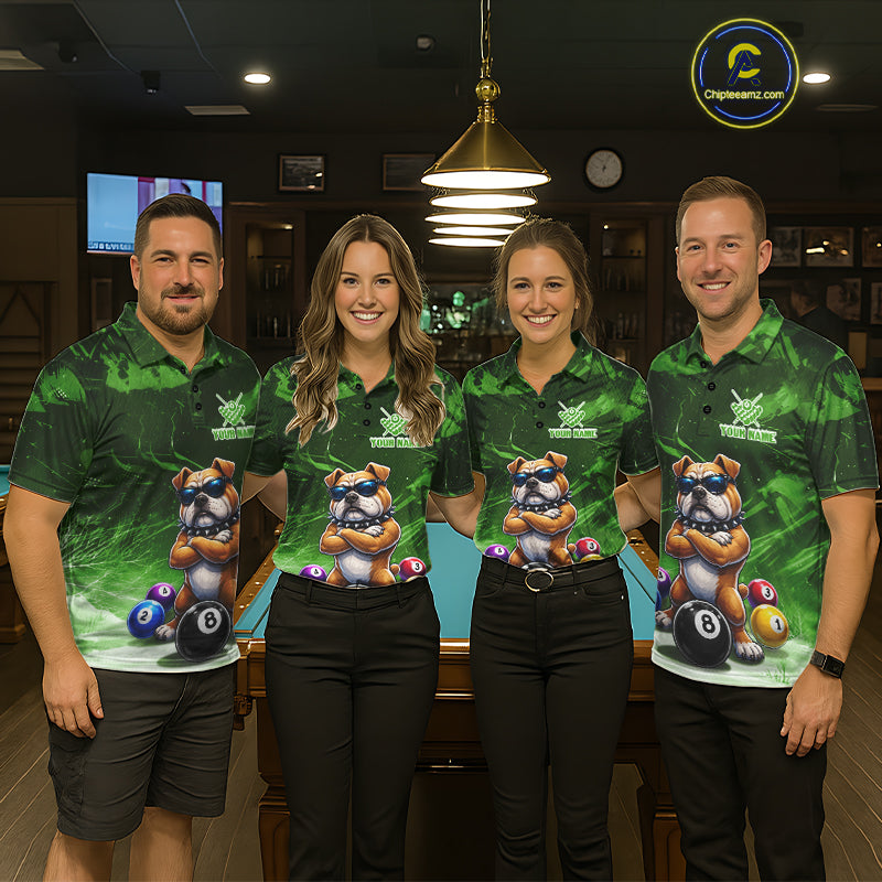 Funny Bulldog Pool Balls Billiard Shirt For Women Custom Billiard Team Jersey Polo & 1/4 Zip |Green TDM6479