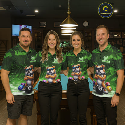 Funny Bulldog Pool Balls Billiard Shirt For Women Custom Billiard Team Jersey Polo & 1/4 Zip |Green TDM6479