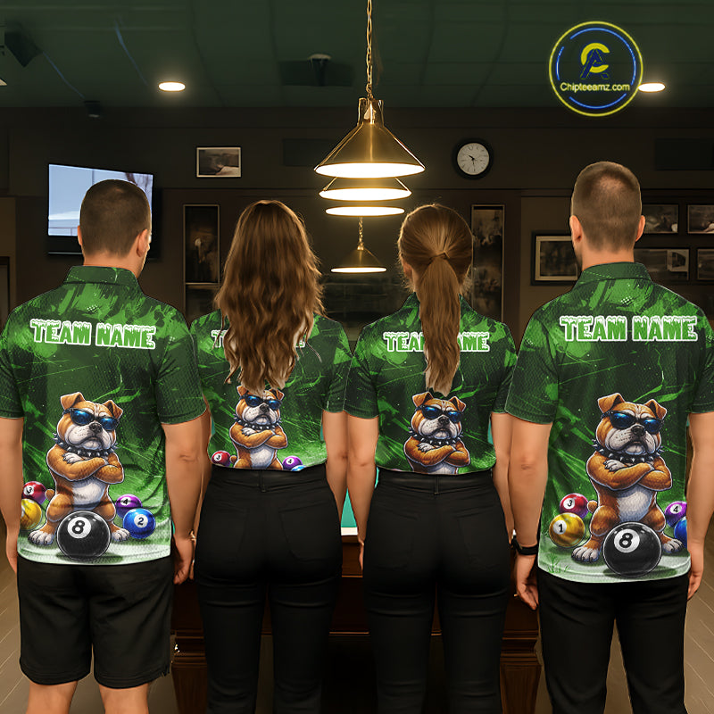 Funny Bulldog Pool Balls Billiard Shirt For Women Custom Billiard Team Jersey Polo & 1/4 Zip |Green TDM6479
