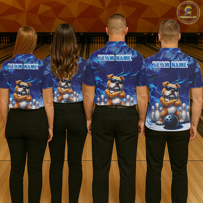 Personalized Blue Funny Bulldog Bowling Shirt For Women Custom Bowling Team Jersey Polo & 1/4 Zip TDM6480