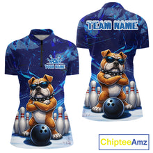 Load image into Gallery viewer, Personalized Blue Funny Bulldog Bowling Shirt For Women Custom Bowling Team Jersey Polo &amp; 1/4 Zip TDM6480