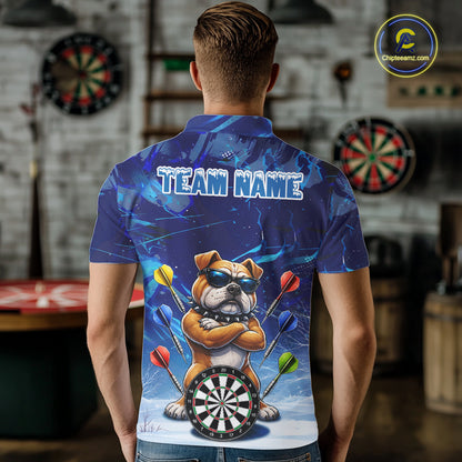 Personalized Blue Funny Bulldog Darts Shirt For Men Custom Darts Jersey Team Polo & 1/4 Zip TDM6481
