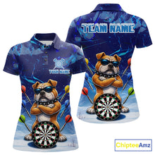 Load image into Gallery viewer, Personalized Blue Funny Bulldog Darts Shirt For Women Custom Darts Jersey Team Polo &amp; 1/4 Zip TDM6481