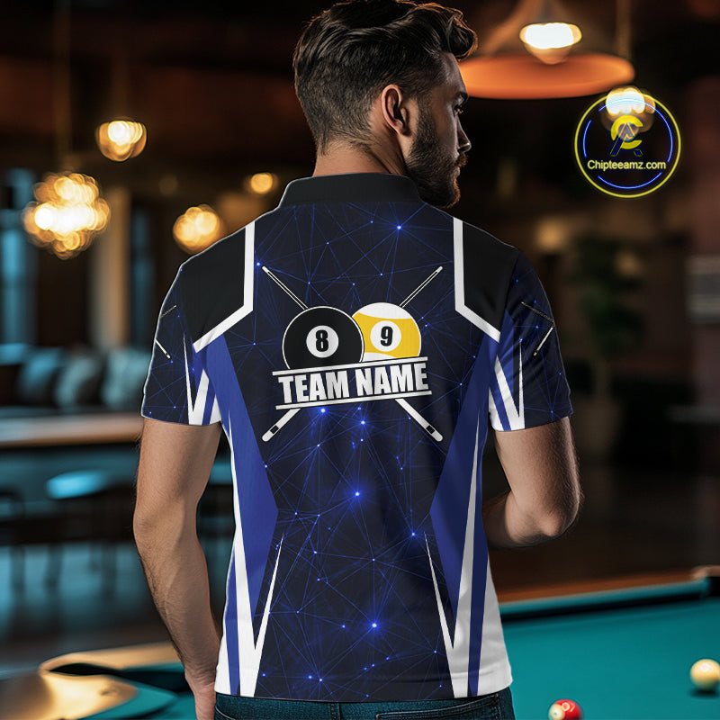 Blue 8 Ball & 9 Ball Pool Billiard Shirt For Men Custom Geometric Billiard Jersey Polo & 1/4 Zip TDM6482