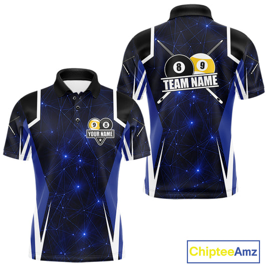 Blue 8 Ball & 9 Ball Pool Billiard Shirt For Men Custom Geometric Billiard Jersey Polo & 1/4 Zip TDM6482