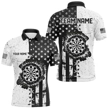 Load image into Gallery viewer, Personalized Black White Grunge US Flag Darts Shirts For Men Custom Patriotic Retro Darts Jerseys TDM1986