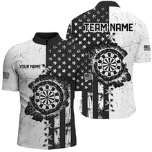 Load image into Gallery viewer, Personalized Black White Grunge US Flag Darts Shirts For Men Custom Patriotic Retro Darts Jerseys TDM1986