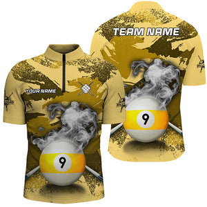 Funny 9 Ball Pool Custom Yellow Camo Men Polo & Quarter-Zip Shirts, Billiard Snooker Outfits TDM2456