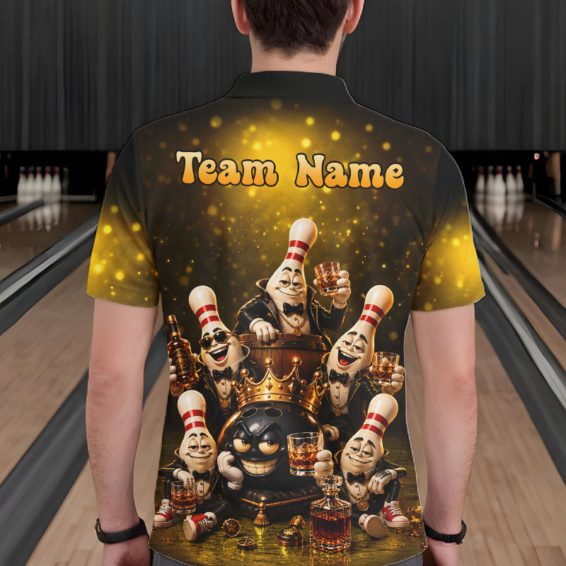Yellow Funny Crown Bowling Ball Bourbon Vintage Bowling Shirts for Men Custom Bowling Team Jersey TDM7475