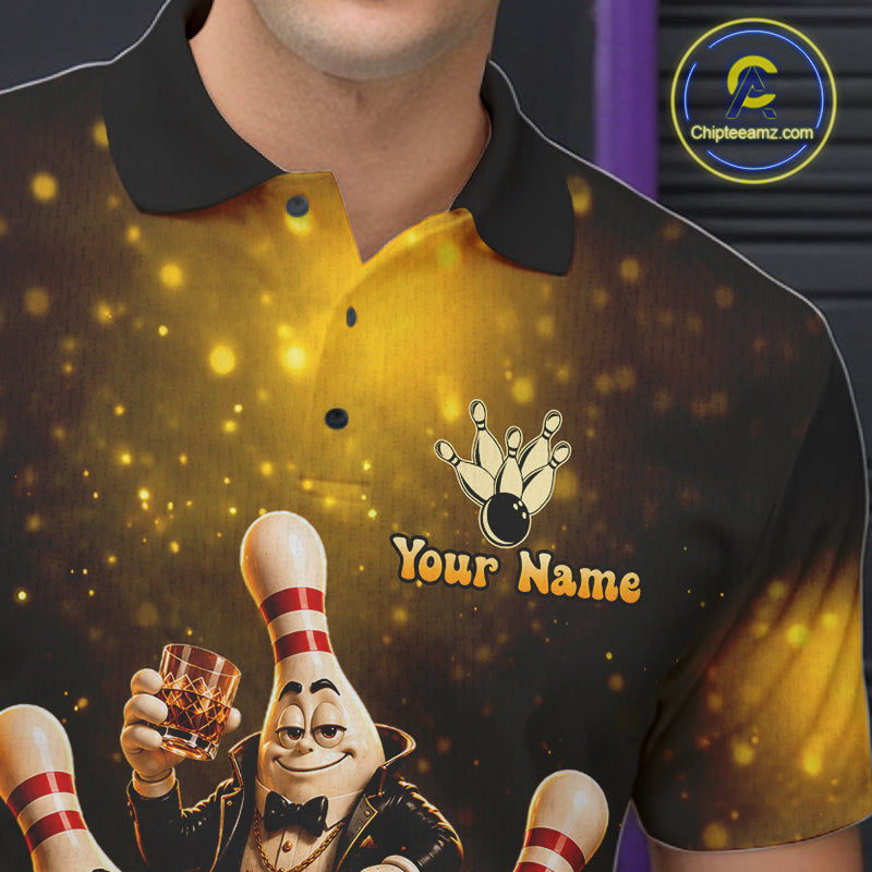 Yellow Funny Crown Bowling Ball Bourbon Vintage Bowling Shirts for Men Custom Bowling Team Jersey TDM7475