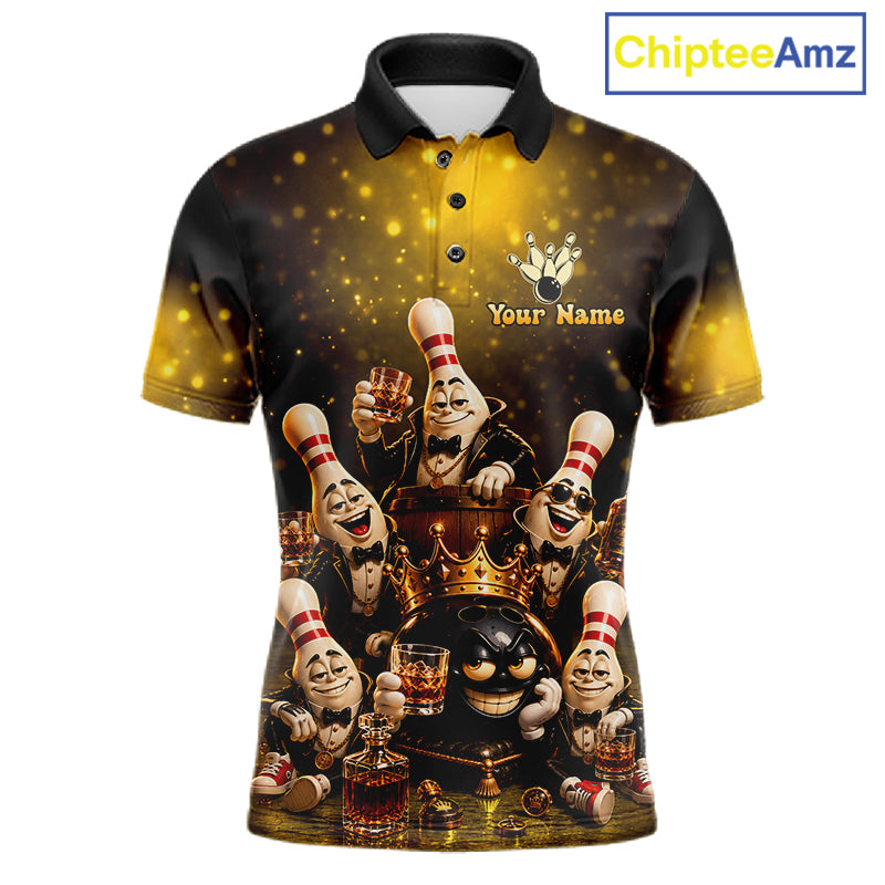 Yellow Funny Crown Bowling Ball Bourbon Vintage Bowling Shirts for Men Custom Bowling Team Jersey TDM7475