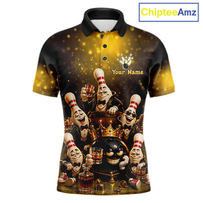 Yellow Funny Crown Bowling Ball Bourbon Vintage Bowling Shirts for Men Custom Bowling Team Jersey TDM7475