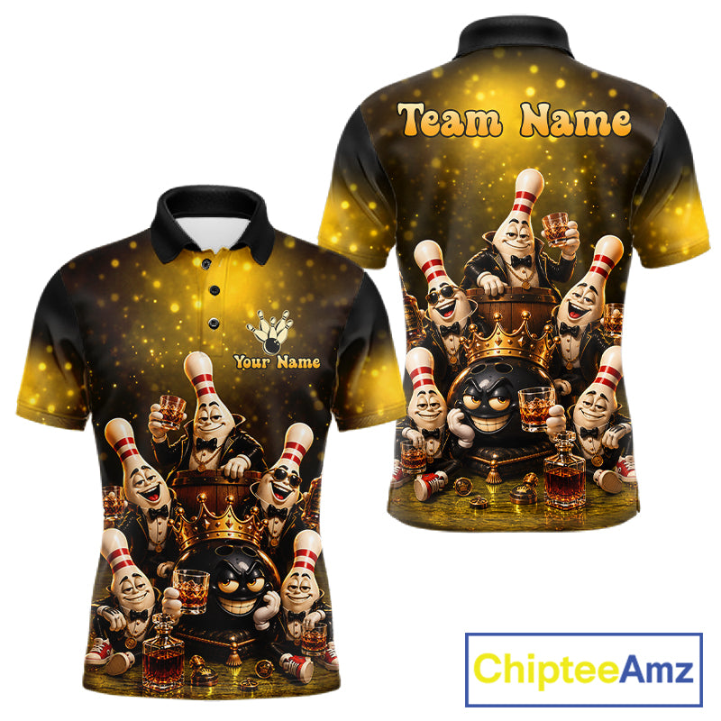 Yellow Funny Crown Bowling Ball Bourbon Vintage Bowling Shirts for Men Custom Bowling Team Jersey TDM7475