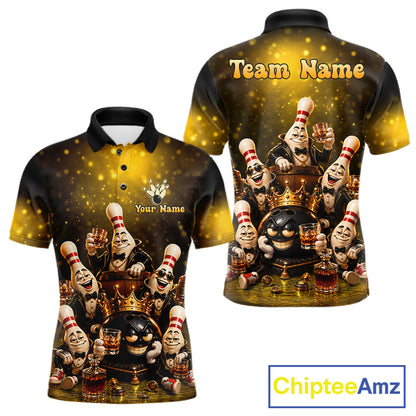 Yellow Funny Crown Bowling Ball Bourbon Vintage Bowling Shirts for Men Custom Bowling Team Jersey TDM7475