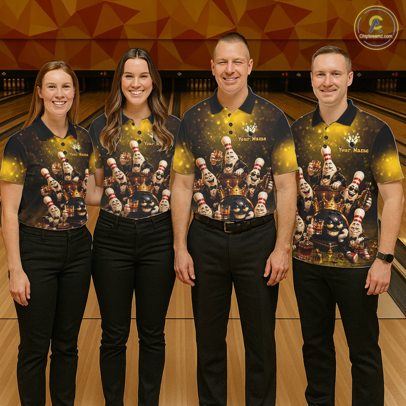 Yellow Funny Crown Bowling Ball Bourbon Vintage Bowling Shirts for Men Custom Bowling Team Jersey TDM7475