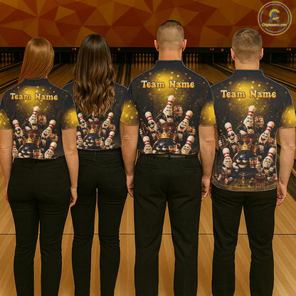 Yellow Funny Crown Bowling Ball Bourbon Vintage Bowling Shirts for Men Custom Bowling Team Jersey TDM7475