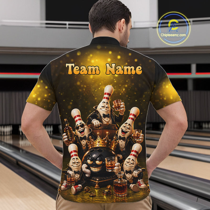 Yellow Funny Crown Bowling Ball Bourbon Vintage Bowling Shirts for Men Custom Bowling Team Jersey TDM7475