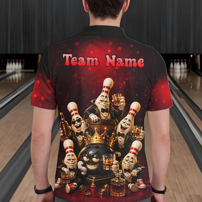 Red Funny Crown Bowling Ball Bourbon Vintage Bowling Shirts for Men Custom Bowling Team Jersey TDM7476