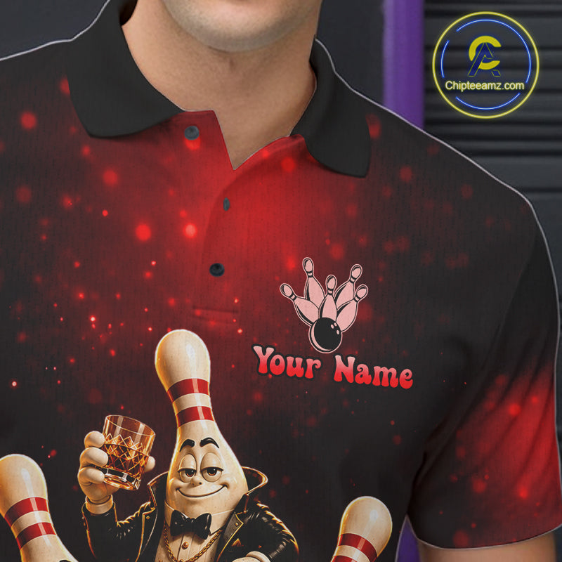 Red Funny Crown Bowling Ball Bourbon Vintage Bowling Shirts for Men Custom Bowling Team Jersey TDM7476