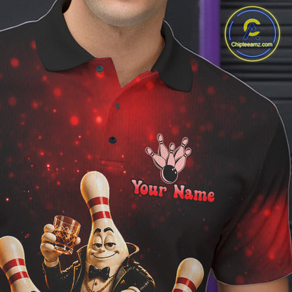 Red Funny Crown Bowling Ball Bourbon Vintage Bowling Shirts for Men Custom Bowling Team Jersey TDM7476