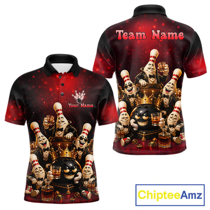 Red Funny Crown Bowling Ball Bourbon Vintage Bowling Shirts for Men Custom Bowling Team Jersey TDM7476