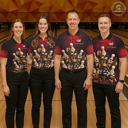 Red Funny Crown Bowling Ball Bourbon Vintage Bowling Shirts for Women Custom Bowling Team Jersey TDM7476