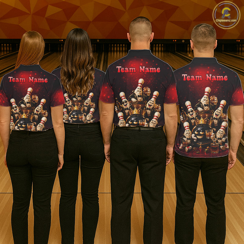 Red Funny Crown Bowling Ball Bourbon Vintage Bowling Shirts for Women Custom Bowling Team Jersey TDM7476