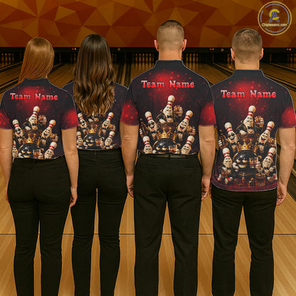 Red Funny Crown Bowling Ball Bourbon Vintage Bowling Shirts for Women Custom Bowling Team Jersey TDM7476