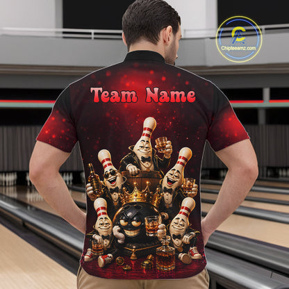Red Funny Crown Bowling Ball Bourbon Vintage Bowling Shirts for Men Custom Bowling Team Jersey TDM7476